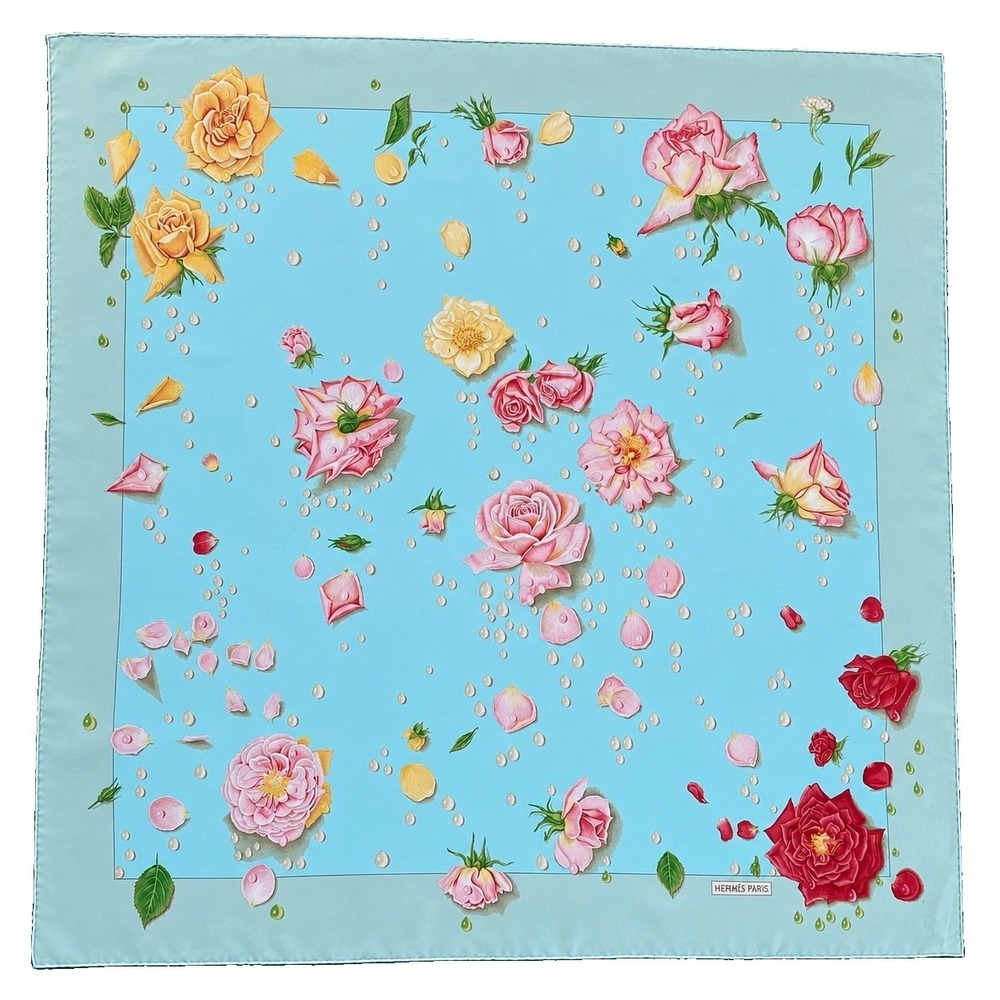 Hermes Silk Scarf 35" La Rosee Anne Gavarni Roses Floral Vintage Made France